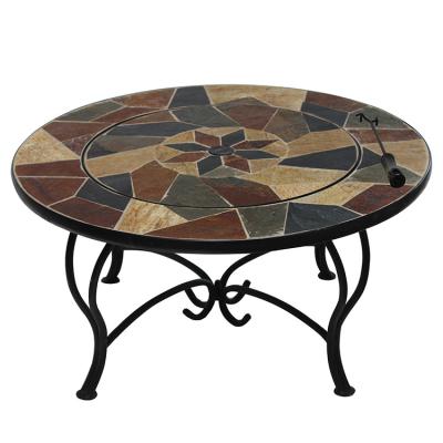 China Stocked Top 31.5inch Circle Slate Fire Pit Table With BBQ Grill for sale