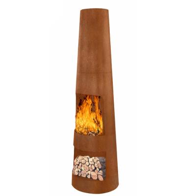 China Hot Sale Cylinder Stocked Outdoor Chiminea With Bottom Wooden Rack for sale