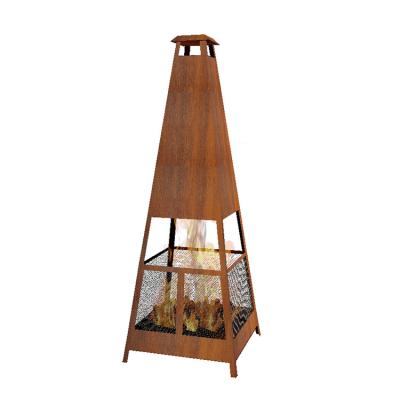 China Stocked Wal Mart or Wood Selling Charcoal Rusty Pyramid Hot Steel Fireplace for sale