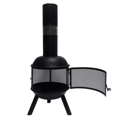 China Garden Mesh Round Side Door Mini Chimeneas Stocked Fireplace With Steel Flue for sale