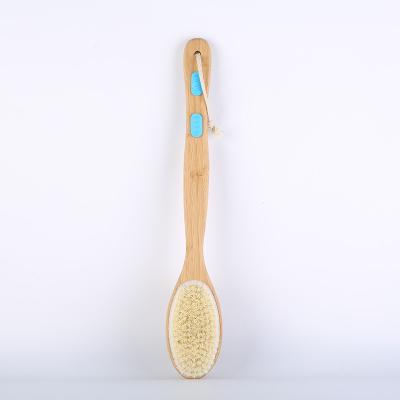 China All Natural Wholesale Natural Wooden Handle Long Body Self Cleaning Private Label Bath Dry Exfoliating Brush for sale