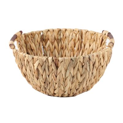 China Viable Natural Woven Round Water Hyacinth Basket Fruit Gift Basket with Handle for sale