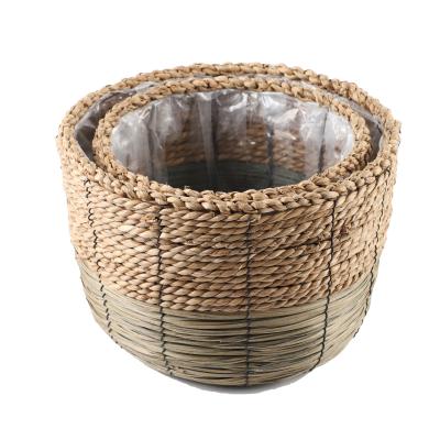 China Sustainable Seaweed Flower Pot Basket Hand - Woven Basket Storage Indoor Outdoor Basket for sale