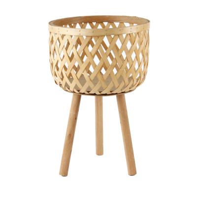 China Wholesale Round Rack Flower Plant Wooden Woven Flower Pot Durable Pot Material for sale