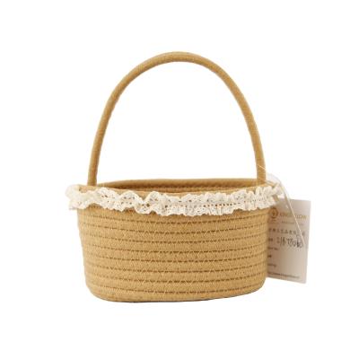 China New-fashion hot sale jute round storage basket cotton rope basket woven flower basket for sale