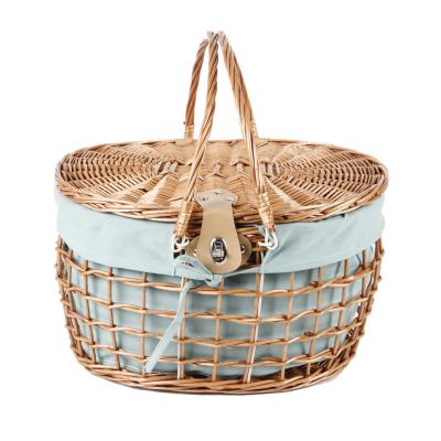 China New Style Sustainable Picnic Basket Wicker Handle Storage Basket Lined for sale