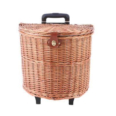 China Eco - Friendly Hot Sale Round Hand Material Half - Woven Wicker Picnic Basket With Trolley for sale