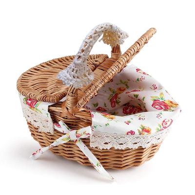 China 2022 Traditional New Design Round Picnic Cooler Wicker Basket Insulated Wicker Basket Vegetable Basket for sale