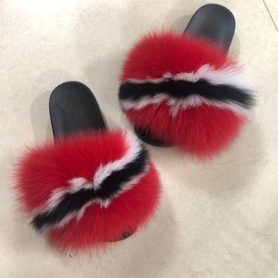 China New Fashion Trend Sale Real Fox Warm Raccoon Fur Custom Made Ladies Kids PVC Fluffy Color Logo Ladies Fur Slippers for sale