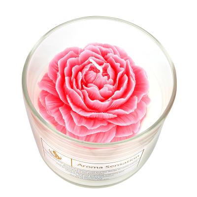 China Parties Glass Jar Scented Candle 3D Flower Home Decor Fragrance Candle Custom Logo for sale