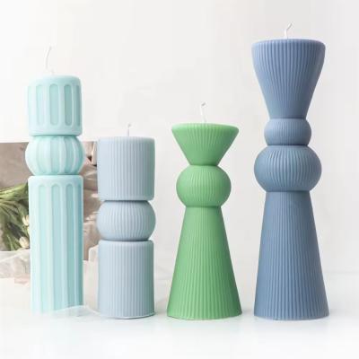 Cina Grande pilastro alto Decorative Candle Mold Romano Estetico Striped Cylindrical Silicone Mold DIY in vendita