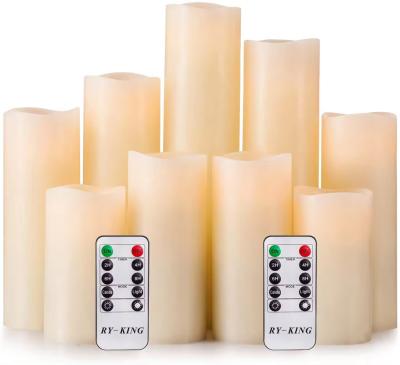 China Conjunto de velas LED de 9 controles remotos con batería Pillar de cera real sin llama en venta