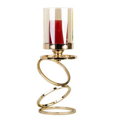 China European Creative Candle Holder Three Ring Metal Wrought Iron Gold Holder for sale