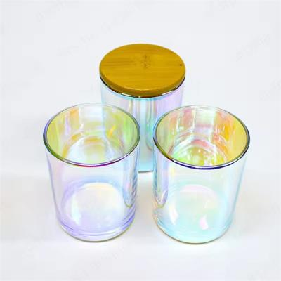 China Black White Frosted Double Wall Amber Glass Iridescent Candle Vessel Luxury Rainbow Color Glass for sale