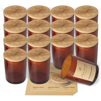 Chine 6 oz de bougies en ambre avec couvercles en bois de bambou et étiquettes adhésives verre vide pour faire des bougies à vendre