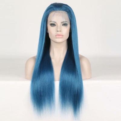 China Silky Straight Unprocessed Light Blue Blue Ombre Wig Full Lace Human Hair Blue Wave Hair Wig for sale