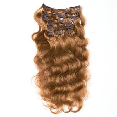 China #8 Natural Look Fashion Honey Blonde Body Wave Clip In Extension Brazilian Wavy Hair Clip In Extension for sale