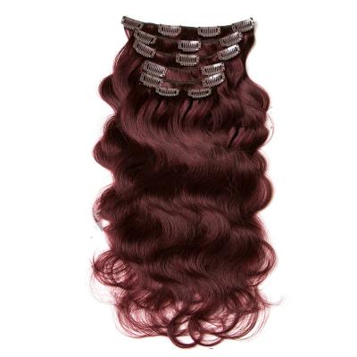 China Wholesale Natural Look 24inch Thick Bottom Body Wave 99j Full Head Clip In Hair Extension For Fashion Women for sale