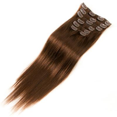 China Wholesale Natural Look #4 Alibaba Express Silk Straight Clip In Hair Extension Thick Bottom Brown Color Clip In Extension for sale