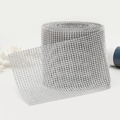 China Durable 30 Rows 10 Yards Silver Diamond Mesh Roll Jewelry Lace Bling Rhinestone Mesh Diy Decorations Party Home Textile Handicrafts for sale