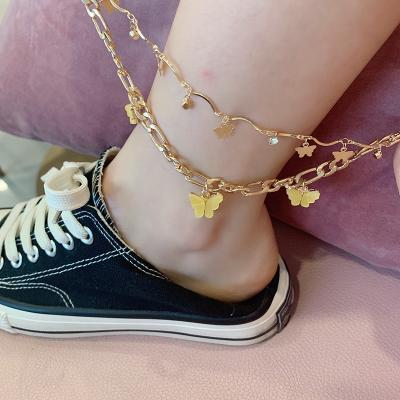 China Cute Cute Foot Accessories Alloy Ankle Chain Butterfly Chain Multilayer Anklet For Women for sale