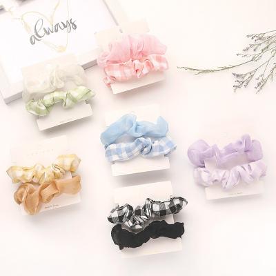 China 2021 Lady Girl Amazon Hot Sale Women Elastic Hair Scrunchies Lace Up Ponytail Headband 2pcs Custom Scrunchies Hair Ties For Girl for sale