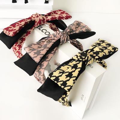 China Wholesale Drop Shipping Big Bow Fabric Women Houndstooth Headband Hair Gift Wide Band Side Headband For Gift for sale