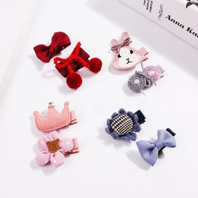 China Fashion Wholesale Fashion Bowknot Plush Ball Combination Shape Bowknot Kids Hair Clip Set Baby Kids Hairpin for sale