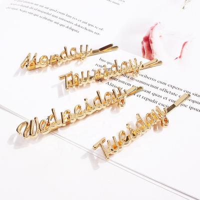 China Best Quality Fashionable Custom Hair Clips Gold Word Hair Pin Alphabet Women Girl Metal Letter Hair Clips for sale