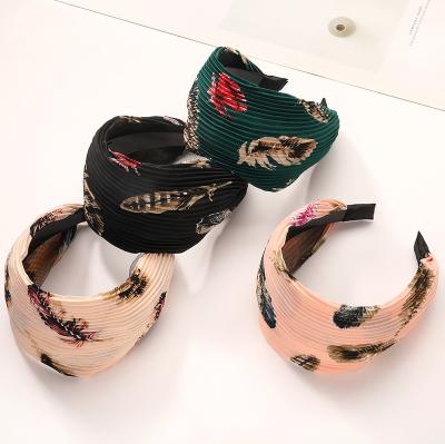 China Women's Lady Girl Fashionable Floral Printed Headband Wrinkling Wide Side Circle Hair Accessories Hair Bands For Women for sale