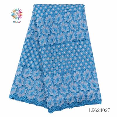 China LK624027- (9) Viable Blue Chemical Sky Embroidery Mesh Flowers Net Guipure Lace Fabric For Dressing for sale