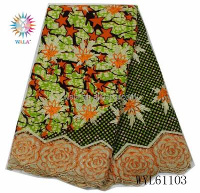 China WYL61103-2 Shrink-Resistant African Wax Lace Fabric / Ankara Mixed Embroidery With Stones for sale