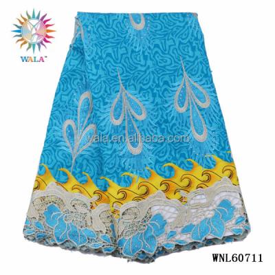 China WNL60711-8 Nigeria Shrink-Resistant Wax With Embroidery Cord Lace And Stones Cheap Price Wax Blend Lace for sale