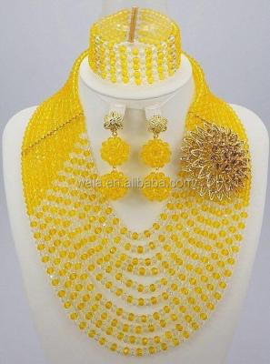 China Fashion Trendy Wholesale Yellow Bridal Ornament Set Jewelry Beads Statement Accessory Necklace For Lady TJ50702-1 for sale