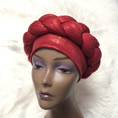 China 2021 Designs New Popular African Headtie Turban With Shiny Stones Only Wholesale African Wedding Party Turban Gele Head Scarf From India for sale