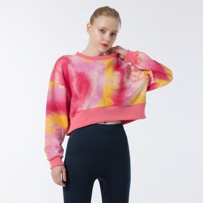 China Tie Dyed Anti-Pilling Crop Sports Oversized Cotton Terry Casual Sports Sweatershirt Women's Sweatershirts French String Top No for sale