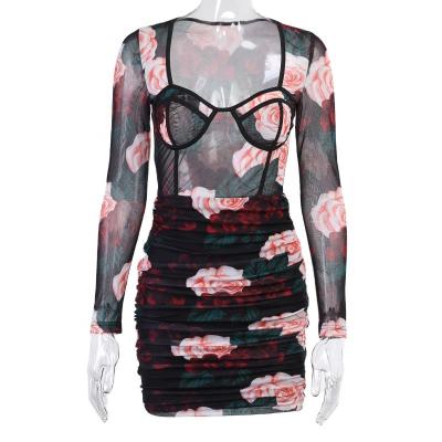 China Anti-static High Level Durable Floral Printed Casual Dresses Fashion Print Hip Wrap Dresses for sale