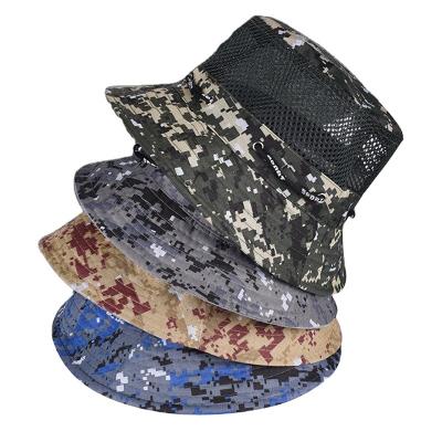 China Striped Summer Desinged Custom Fisherman Sun Hat Camouflage Mesh Bucket Hat for sale