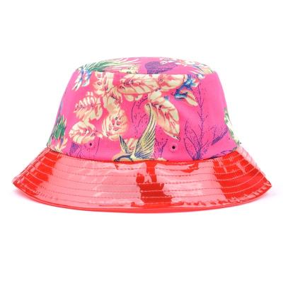 China Picture Customized Leather Short Strand Flower Bucket Hats Women for sale