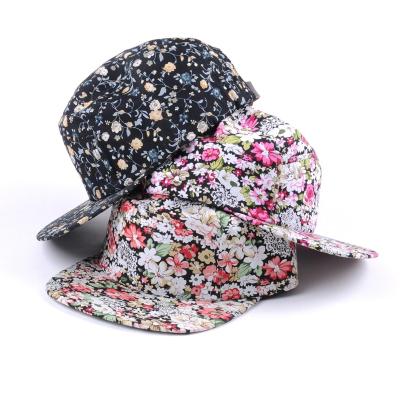 China Custom White 5 Panel Snapback Hat Floral Printing Wholesale COMMON for sale