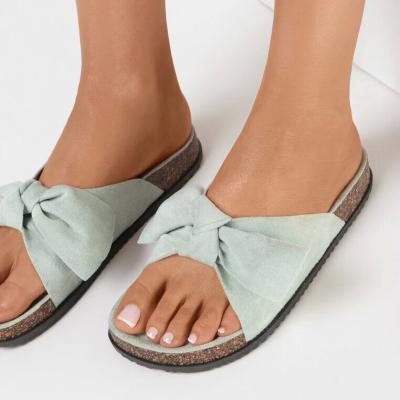 China CUSHIONING Customized Mint Color Bow Sandal For Women Slides Bowknot Summer Slipper Sandals Ladies Shopify Amazon OEM Wholesale for sale