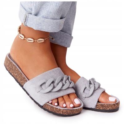 China CUSHIONING Custom Chain-Link Gray Sandals for Wholesale Low MOQ Shopify Women's Suede Women's Cork Shoes Sandals Slippers OEM for sale