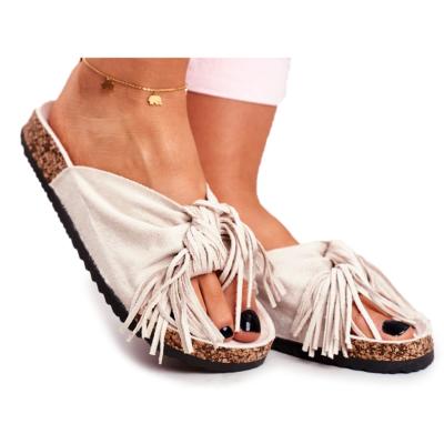 China CUSHIONING Custom Low MOQ Women's Sandal Shopify Hot-selling Style Tassel Beige Women's Slippers Sandals Cork Shoes Sandals OEM Wholesale for sale