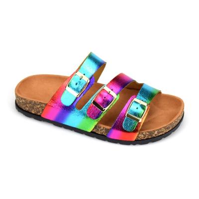 China Wholesale Fashion Trend Rainbow Multi Sandal For Women Metal Buckle Summer Slide Slippers Ladies Slip On Shoe Shoes Custom Multicolor Sandals OEM for sale