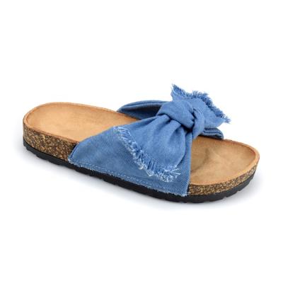 China Fashion Trend Customized Jeans Bow Sandal For Women Slide Sandals Slip On Denim Bowknot Summer Slippers Ladies Shoes Supplier OEM for sale