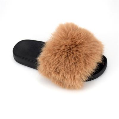 China Fashion Trend Factory Wholesale Plush Fluffy Slippers For Women Home Bedroom Faux Fur Flat Slippers Slides Ladies Sandals Shoes OEM Customized for sale