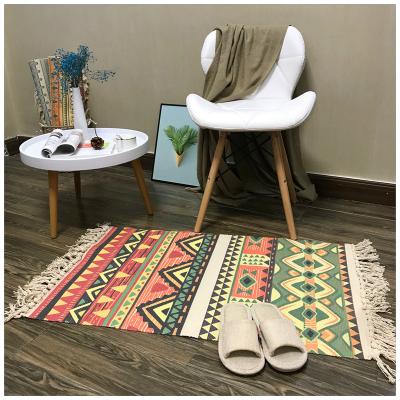 China Hot Selling Washable Boho Hallway Bathroom Bath Mats Carpet Runner Hand Woven Cotton Blankets For Living Room for sale