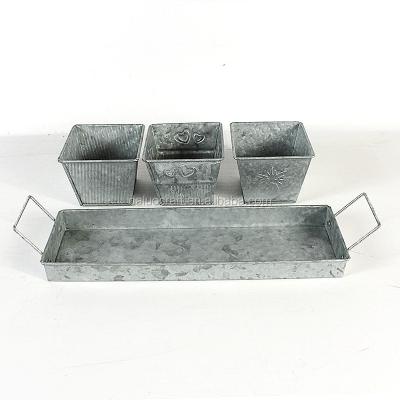 China Europe Set Of Three Square Metal Flower Pots With Tray Three Metal Flower Buckets for sale