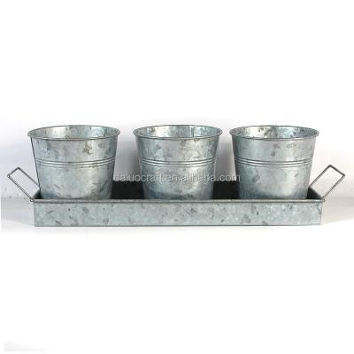 China Europe Three Square Metal Flower Pots With Three Metal Flower Bucket Tray Set for sale