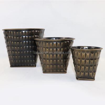 China Europe round mouth square metal flower pot bottom home deco set of three metal flower buckets for sale